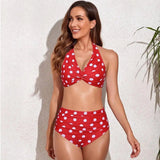 Ladies European And American Multicolor Bikini-Redandwhitedots-4