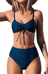 Ladies Fashion Cutout Lace-Up Halter Swimsuit-Blue-1