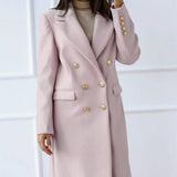 Autumn And Winter Long Metal Buckle Tweed Jacket For Women-7