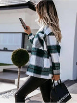 Autumn And Winter Long-Sleeved Plaid Shirt Jacket Women-8