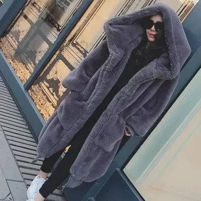 Autumn And Winter Thick Long Hooded Fur Coat-1