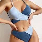 Bikini Patchwork Swimwear Ribbed Women's Swimsuit 2022 Knot-DarkBlue-6