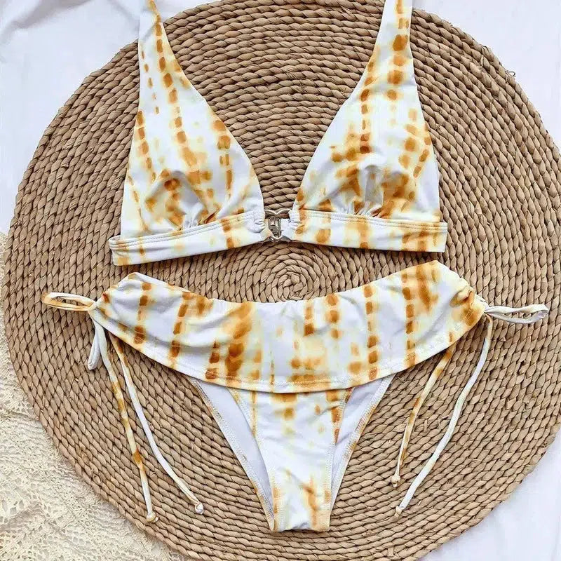 Bikini Printed Swimsuit European And American Swimwear-Whiteandyellow-2