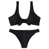 Bikini Set Solid Female Swimsuit-Black-3