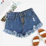 Blue Distressed Frayed Shorts-4