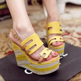 Blue Strappy Wedge Sandals for Summer Style-Yellow-5