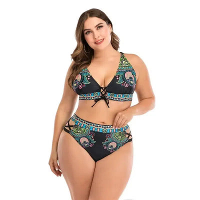 Women High Waist Bikinis set Swimsuit Plus size Swimwear Large Big Plussize New Swimming Suits Beachwear Wear For Female-8814-1