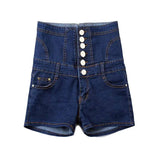 Button Decoration High-waisted Denim Shorts-Darkblue-3