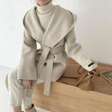 Cardigan hooded mid-length woolen coat-1