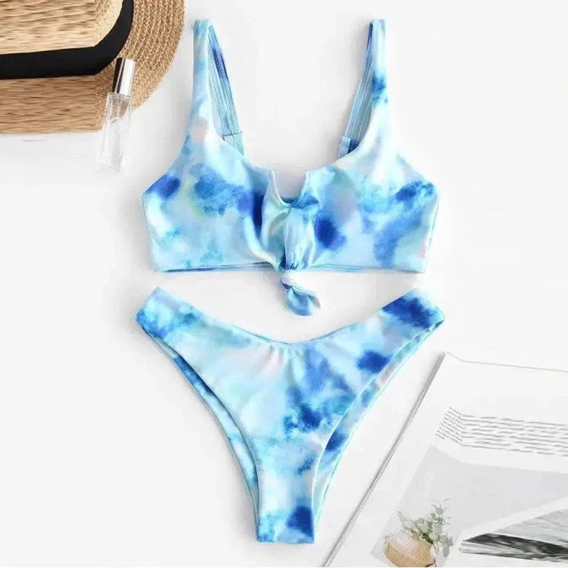 Casual Tie-dye Bikini Split Gradient Color Swimsuit-Blue-3