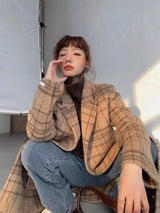 Checked Double-sided Wool Coat For Women Long Knee-length-2