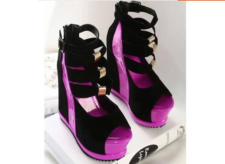 Chic Black & Pink Strappy Wedge Heels | Trendy Footwear-12