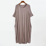 Plus Size 8XL 150kg Women Summer Modal Long Dress O Neck Short Sleeve Soft Comfortable Dresses Ladies Casual Large Home Dress-3