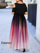 Deenor Plus Size Women Dresses Evening Party Slim Dress Gradient Off-shoulder Ruffles Vestidos 2021 Summer Brand New-3