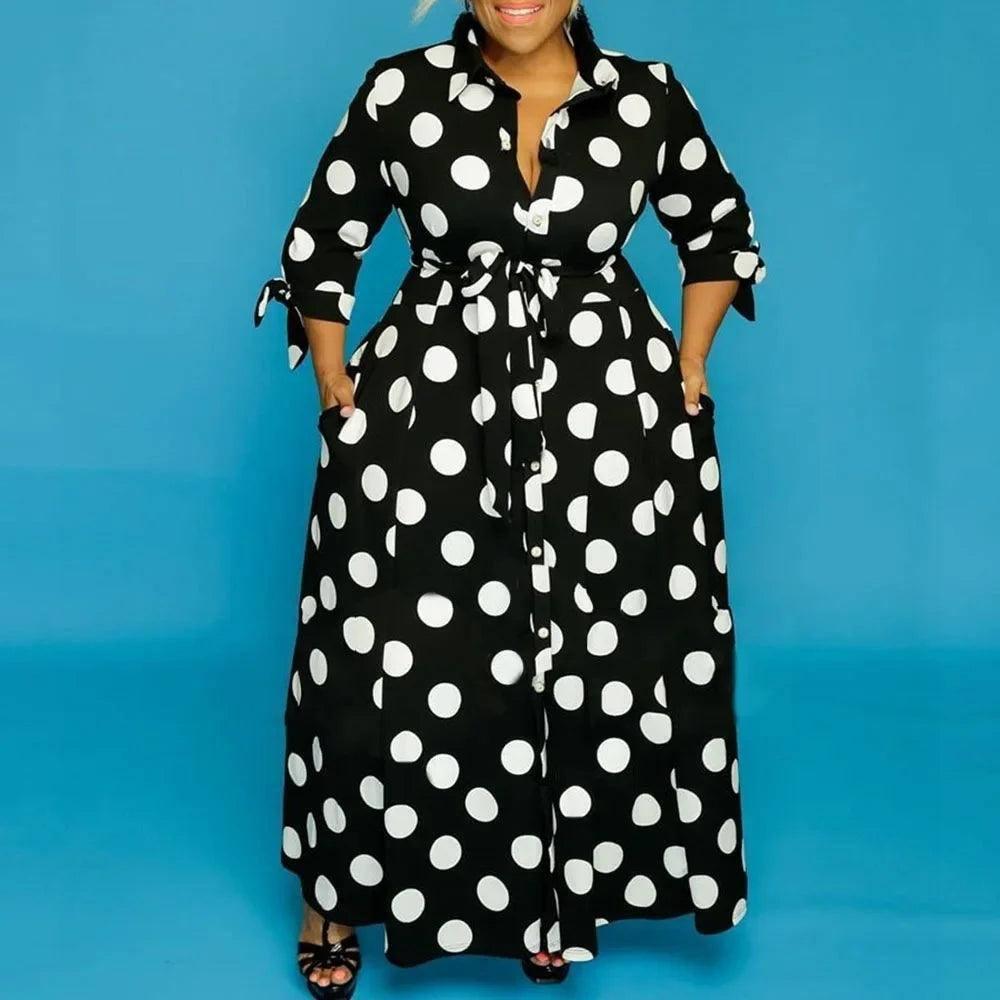 Chic Polka Dot Maxi Dress - Flattering Plus Size Fashion-black-1