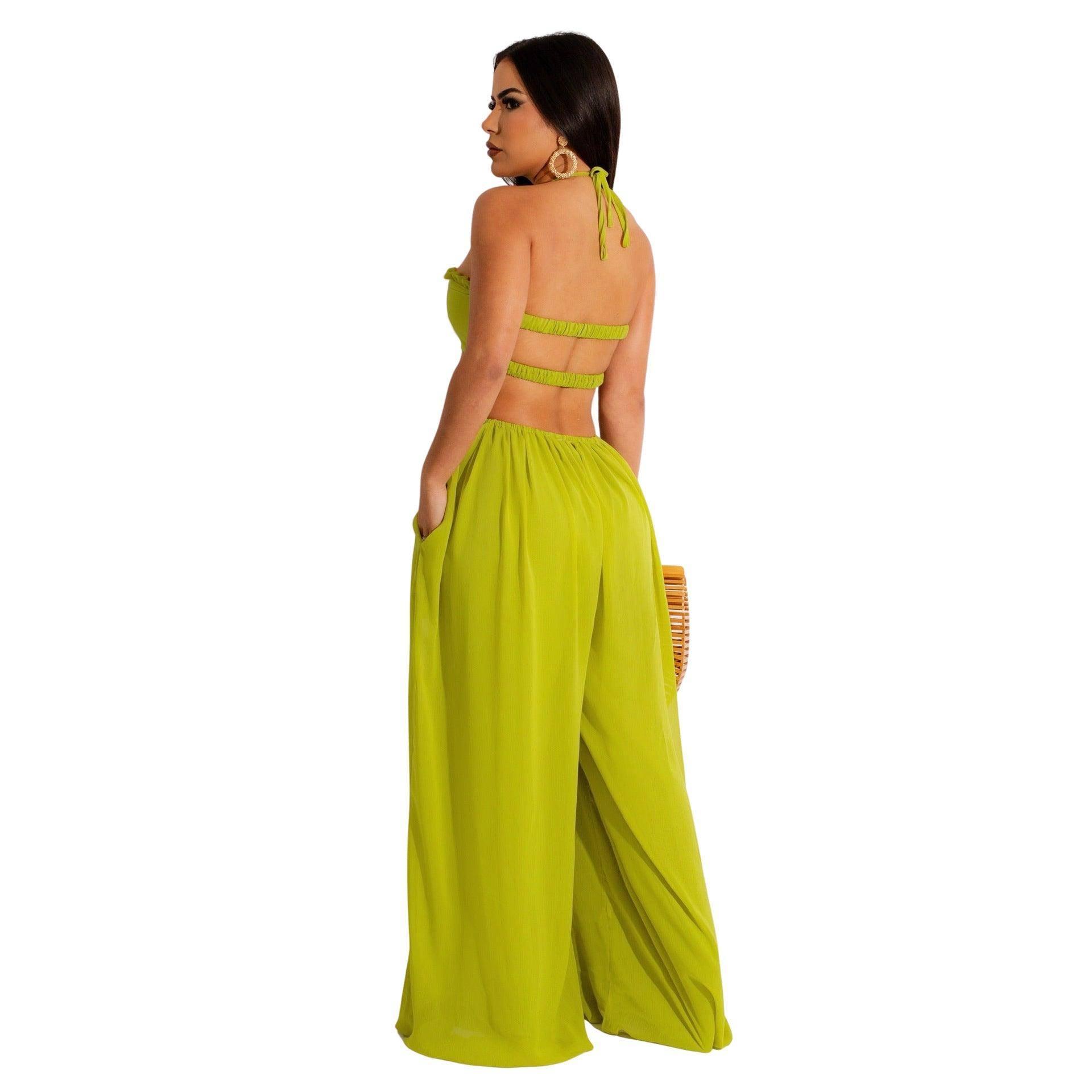 Chiffon Chest-wrapped Bare Back Wide-leg Jumpsuit European-4