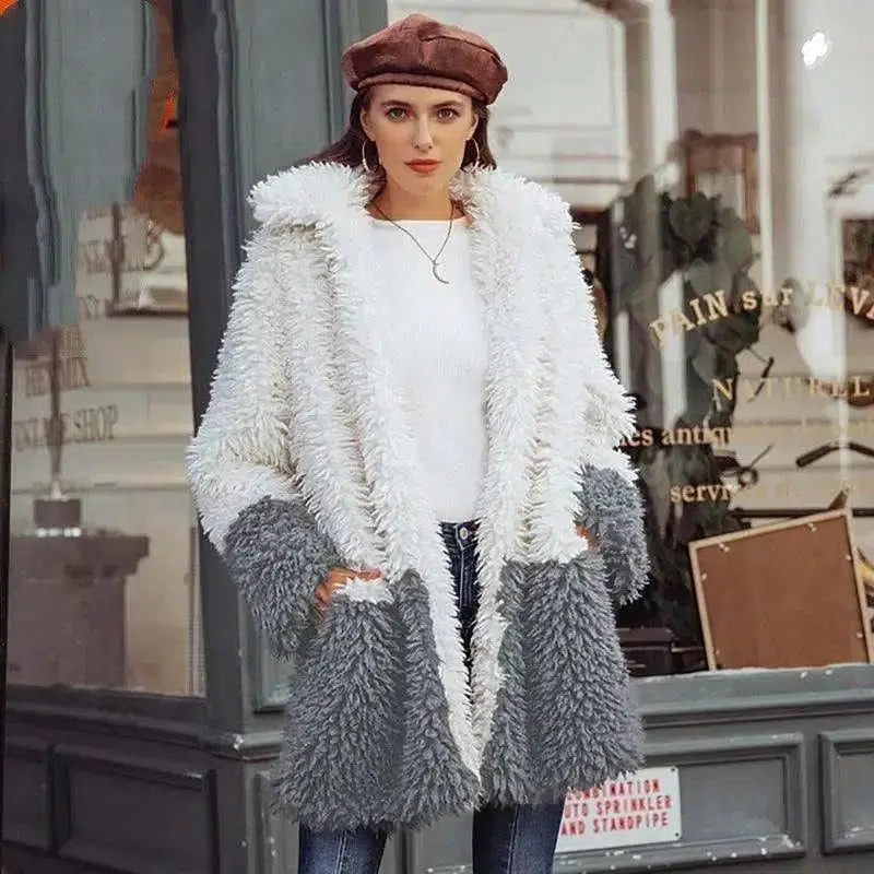 Color contrast stitching casual fashion Plush coat for women-1