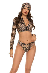 Conservative Print Bikini Ladies Split Body Long Sleeve-5-10