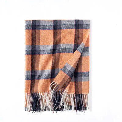 Contrast Check Print Of Cashmere Scarf-Orange-9