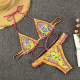 Cross-Border Strappy Split Swimsuit Feminine Stitching-Yellow-5