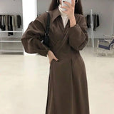 Cross-temperament shirt-style long-sleeved dress-5