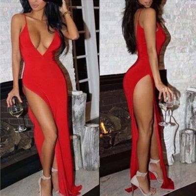 Deep V-shaped dress new camisole women's high waisted slit-5