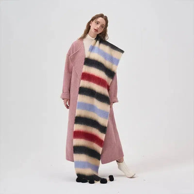 Dopamine Color Striped Shawl Winter-Black And Beige Stripe-4