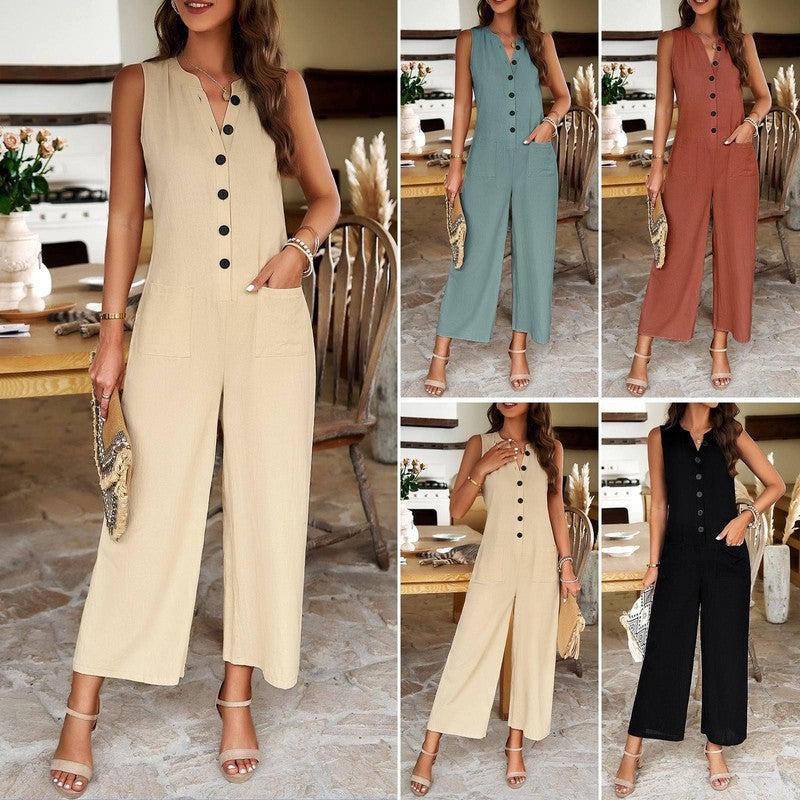 Elegant And Pure Color Jumpsuit With Feminine Temperament-1