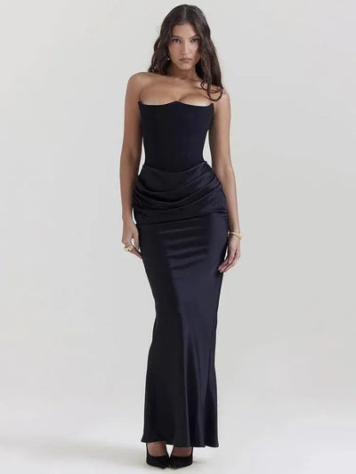 Elegant Black Strapless Formal Gown-2