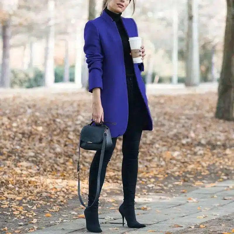 Chic Burgundy Coats for Women - Longline Style-color blue-9