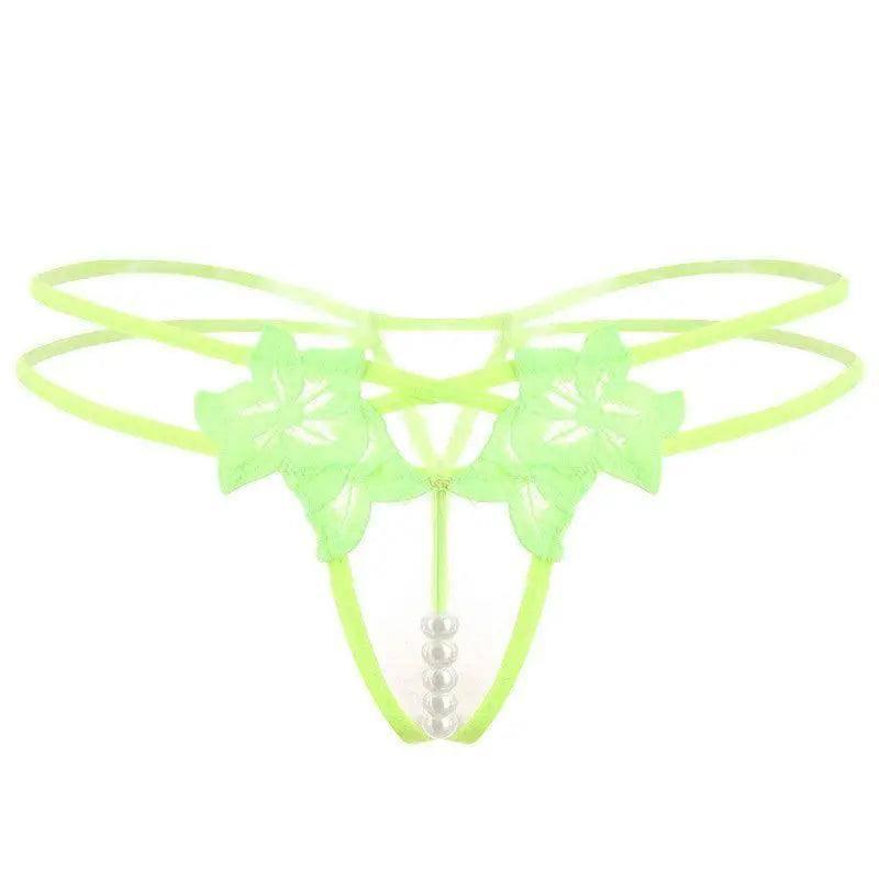 Erotic Lingerie Sexy Embroidered Women's Thong-Green-8