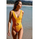 European And American Solid Color Bikini One Piece Swimsuit-2