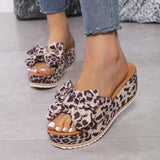 Fashion Bow Leopard Print Wedge Slippers For Women New-1