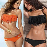 Fashion bra swimwear bikinis tassel female spa tourism suit-Orange-4