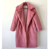 Fashion High Quality Velvet Fur Long Coat Women-Pink-4