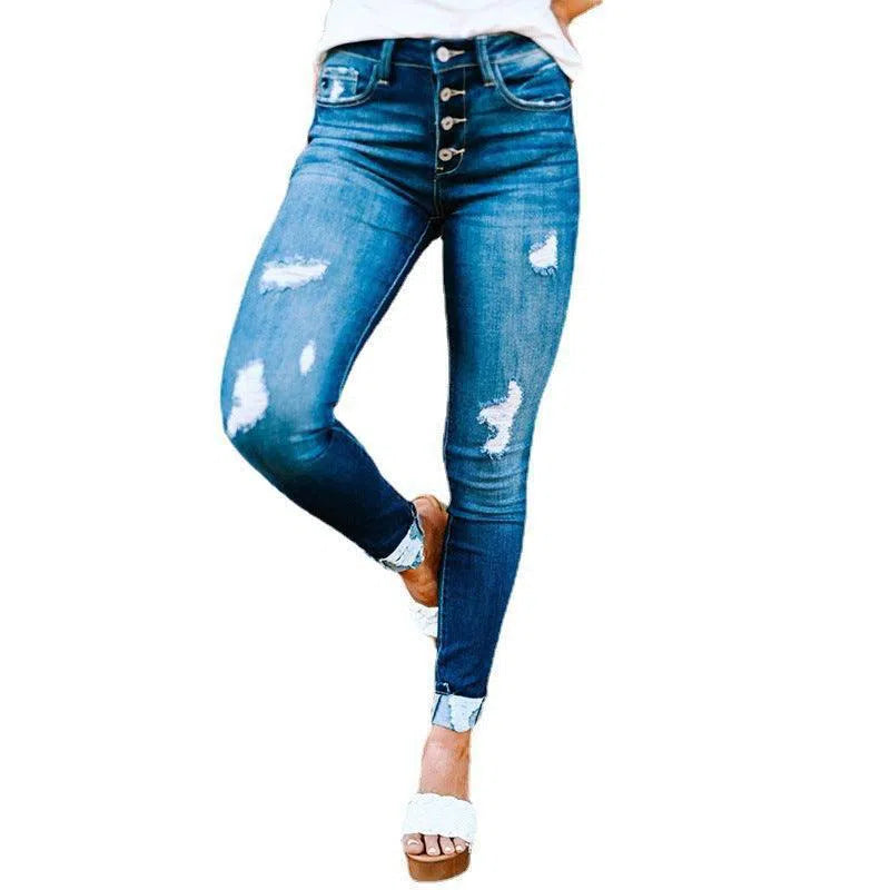 Fashion Holes Skinny Jeans-5