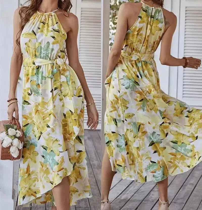 Fashion Print Halterneck Boho Dress Leisure Vacation-4