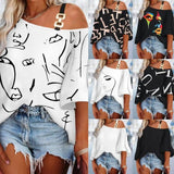 Fashion Stitching Loose Casual Women's Printed T-shirt-7