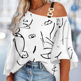 Fashion Stitching Loose Casual Women's Printed T-shirt-9