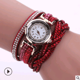 Fashion watch ladies fashion watch, diamond twisted pu belt-Red-9