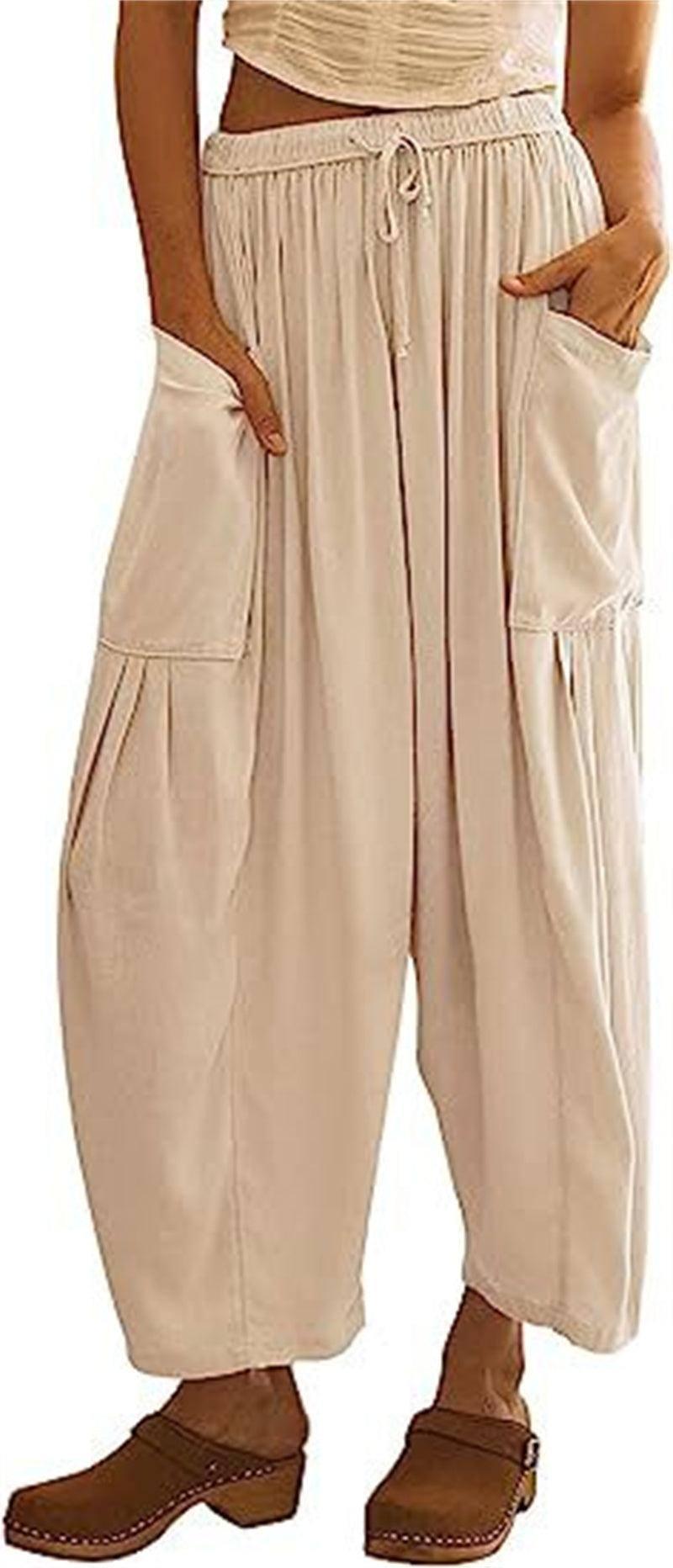 Fashion Wide Leg Pants Summer Loose Elastic High Waist Yellow / 3XL-Apricot-13