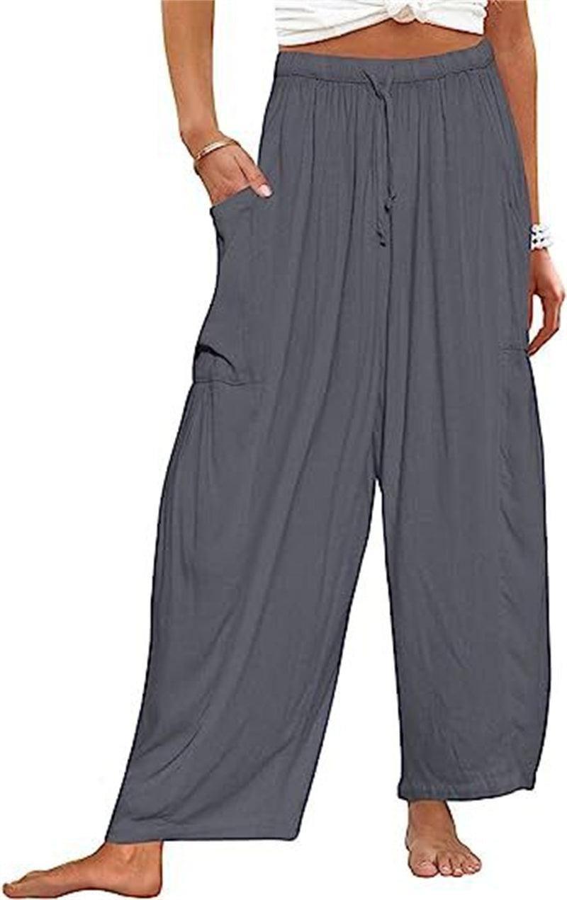 Fashion Wide Leg Pants Summer Loose Elastic High Waist Yellow / 3XL-Grey-14