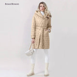 Fashion Woman Cotton Dress Coat Solid Color Hooded Warm-Coffee-11