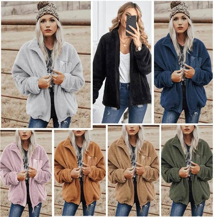 Fashion Women's Zipper Loose Thick Woolen Coat-1