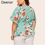 Floral Plus-Size Wrap Blouse – Trendy Fashion-3