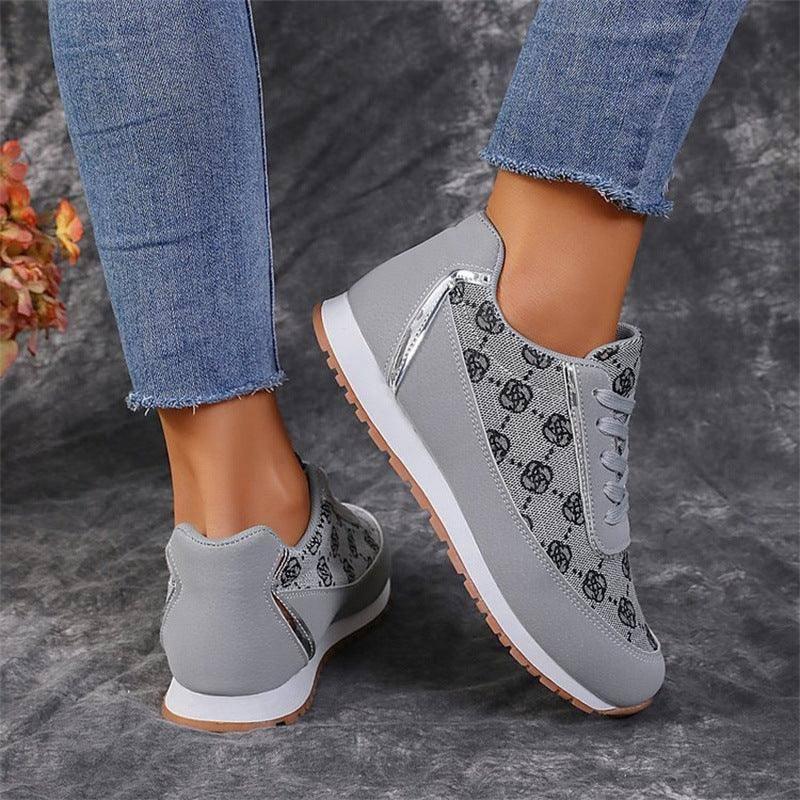 Flower Print Lace-up Sneakers Casual Fashion Lightweight Breathable Walking Running Sports Shoes Women Flats-3