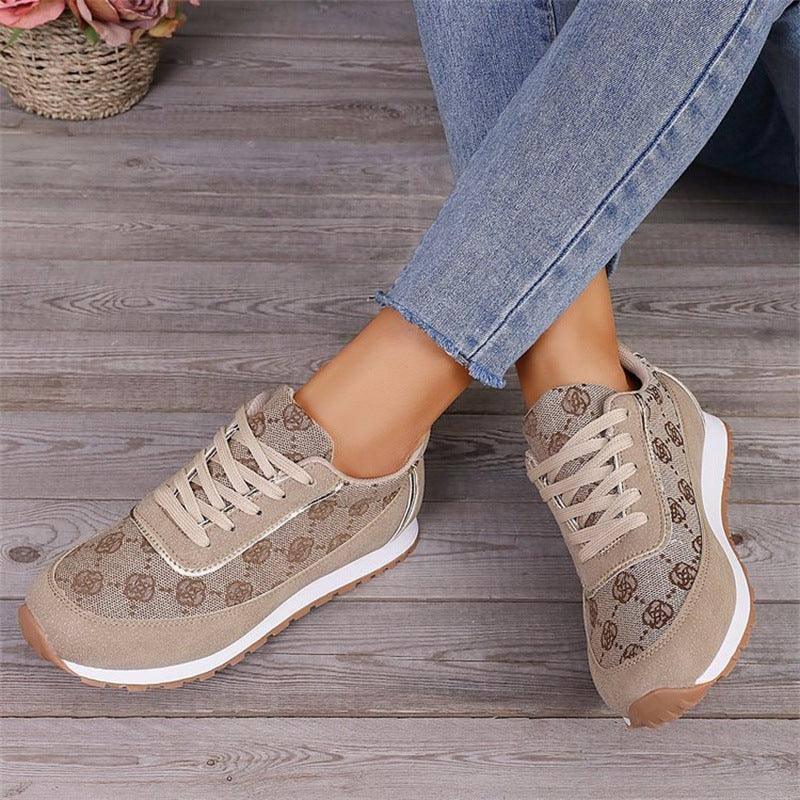 Flower Print Lace-up Sneakers Casual Fashion Lightweight Breathable Walking Running Sports Shoes Women Flats-4