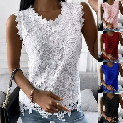 Flowers Lace Vest Women Summer Tops S-5XL-1