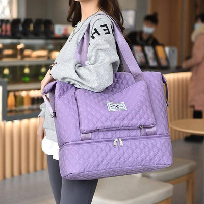 Foldable Travel Duffle Bag With Rhombus Sewing Design Large Capacity Fitness Handbag Portable Versatile Shoulder Bags Expandable Organizer-2