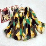 Fox fur round collarless short coat-Green yellow-12